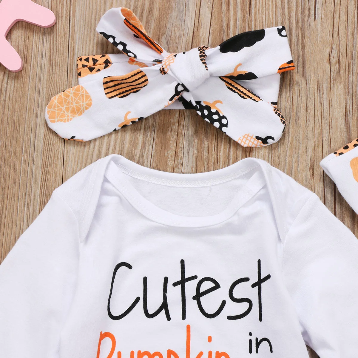 Newborn Baby Halloween Costume Clothes Infant Girls Boys Letter Long Sleeve Romper+Print Pants+Hat+Headband 4pcs Toddler Outfit