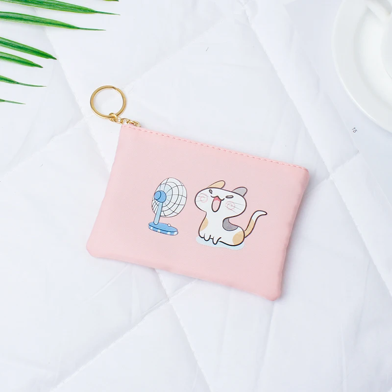 Детские кошельки для девочек, держатель для монет, Kawaii, животные, кошка, вентилятор, женские Мини кошельки для мелочи, сумка для денег, Детская сумочка на молнии, подарок - Цвет: pink