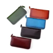 

Head layer cowhide leather handbag planted tanned skin simple long mobile phone bag wallet vintage multi card unisex handbag