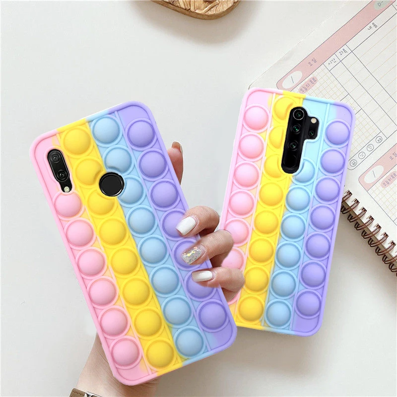 For Redmi Note 9 Pro 9S 7 8 Pro Push Pop Bubble Fidget Toy Soft Case for Redmi 9 9T 9C 9A Mi Poco X3 M3 Sensory Stress Reliver