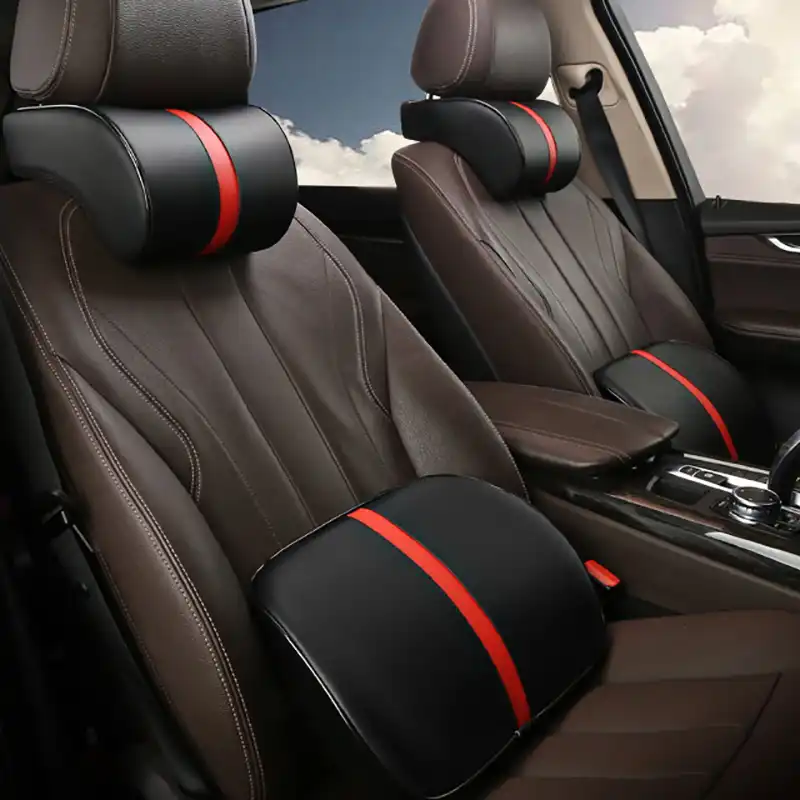 Pu革カーシート首枕の低反発車頭頸部ランバーサポートクッション自動車シートバックウエストクッションヘッドレスト 首枕 Aliexpress