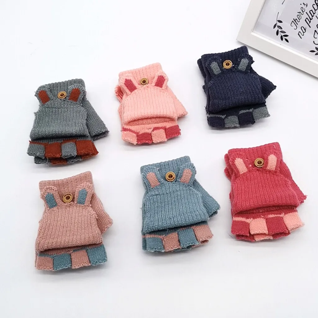 Зимние Модные Повседневные детские перчатки для мальчиков и девочек, сохраняющие тепло вязаные перчатки без пальцев
