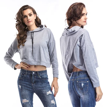 

5519 # Autumn Clothing New Short behind Slit Irregular Solid Color Long Sleeve Hoodie Women's 2020 New