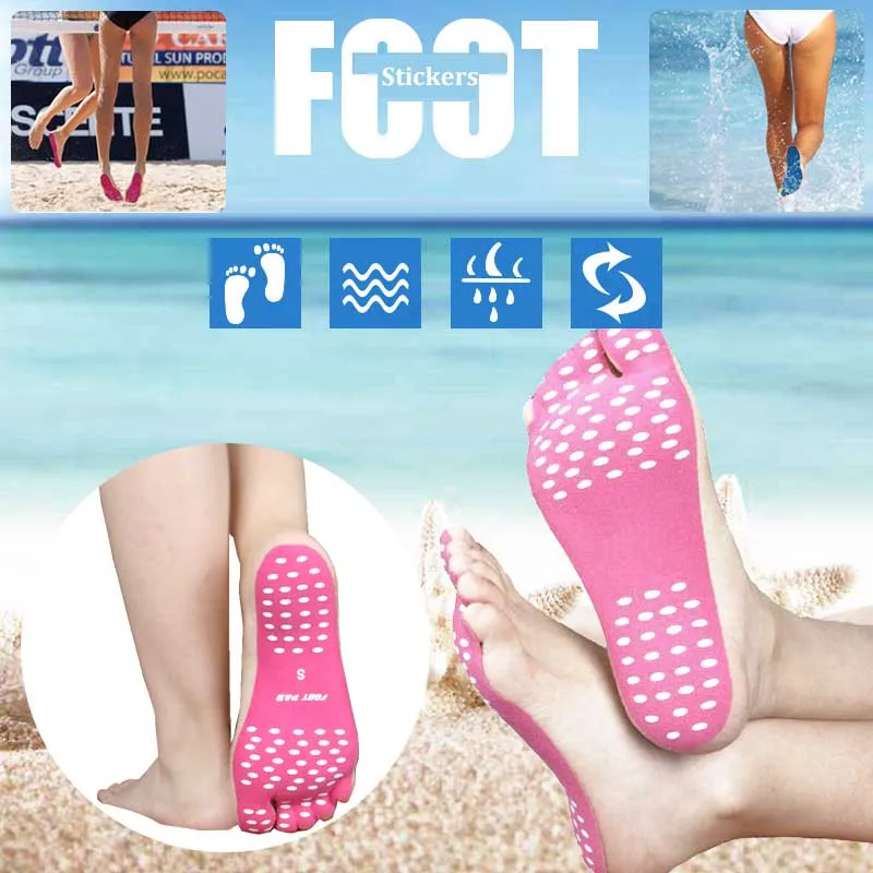 

2PCS Waterproof Beach Insole Foot Stickers Sticky Pads Pool Sock Hypoallergenic Adhesive Foot Care Pads Men Women Adult Children