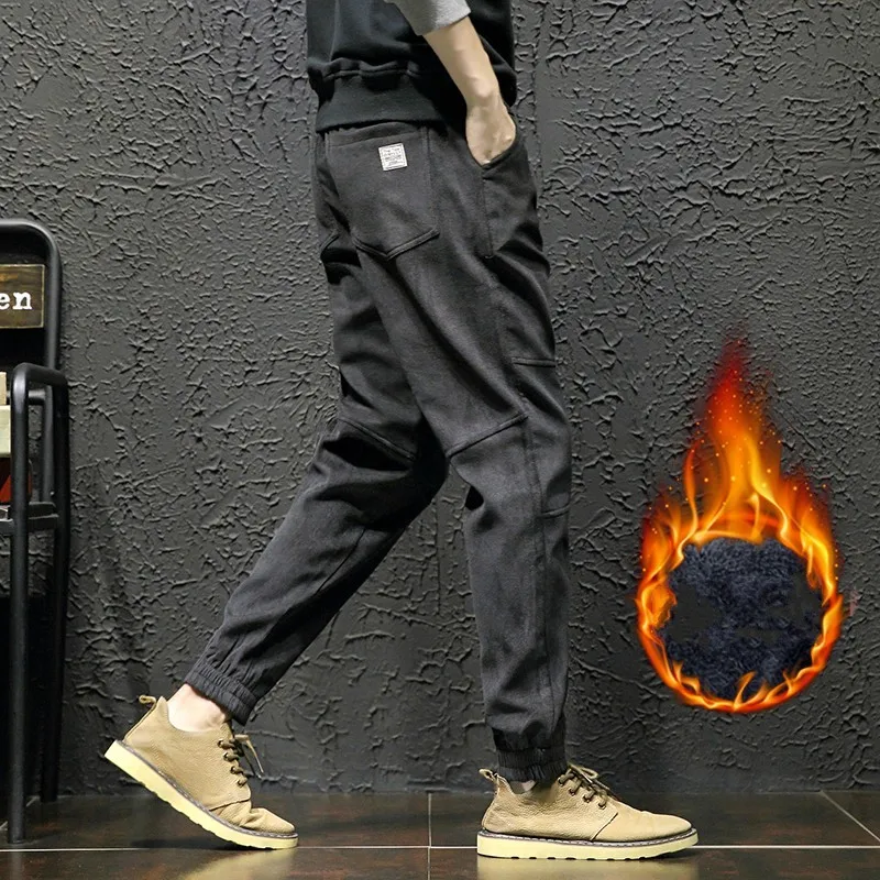 

Autumn Winter Thick Warm Drawstring Harem Trousers Men Plus Size 5XL Loose Fit Hip Hop Pants Casual Cotton Pantalon Hombre Black