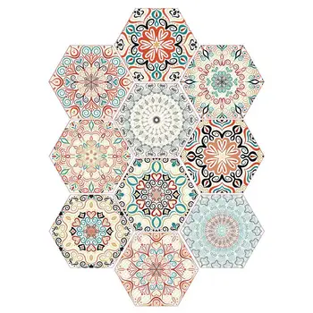 

10pcs Hexagon Mandala Wall Sticker Waterproof Bathroom Non Slip Floor Stickers Kitchen Decoration Self Adhesive Tiles Sticker
