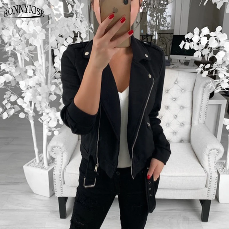 RONNYKISE короткие куртки и пальто для женщин s Мода Slim Fit кардиганы Осень Зима Теплые повседневные топы Женская одежда - Цвет: Черный