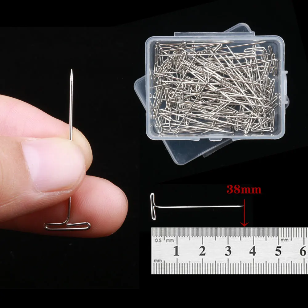 50/100Pcs T pins For Wigs Making 38mm Long T-pins Use On Foam Head Silver