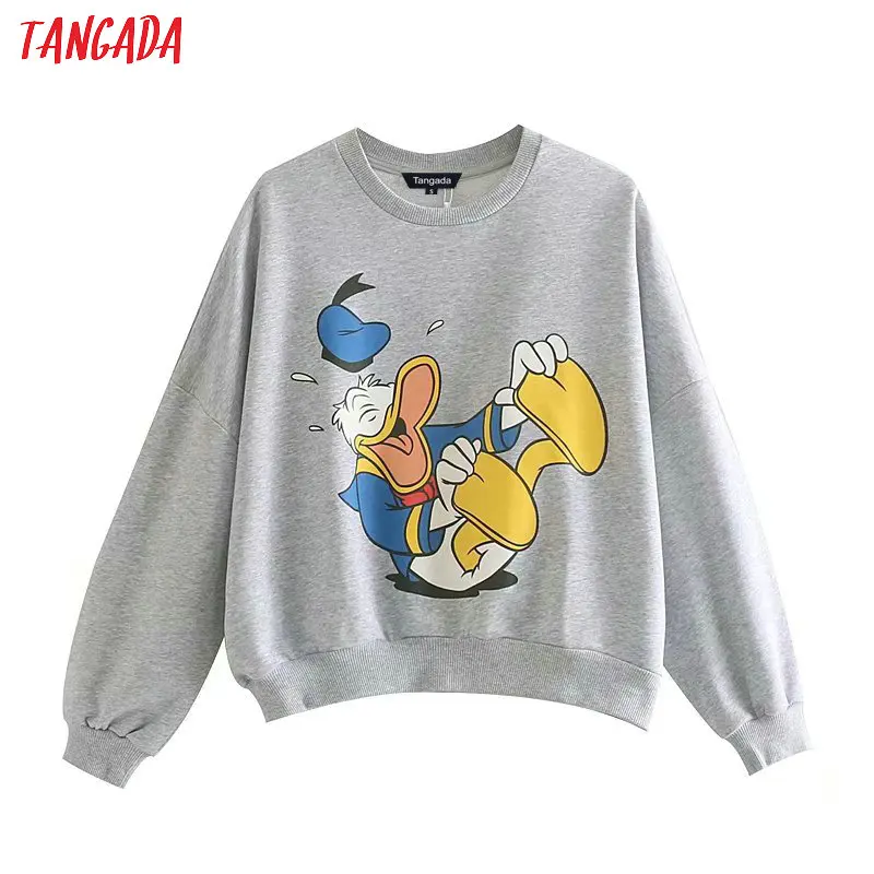 Tangada, женские свитера с милым принтом больших размеров, с длинным рукавом, корейский стиль, пуловеры, Модные женские повседневные дизайнерские топы 4M62