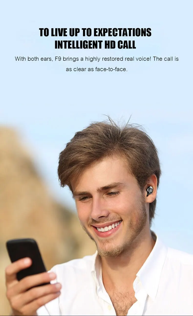 F9 Bluetooth V5.0 TWS беспроводной Bluetooth наушники светодиодный дисплей с 2000 мАч Внешний аккумулятор гарнитура с микрофоном