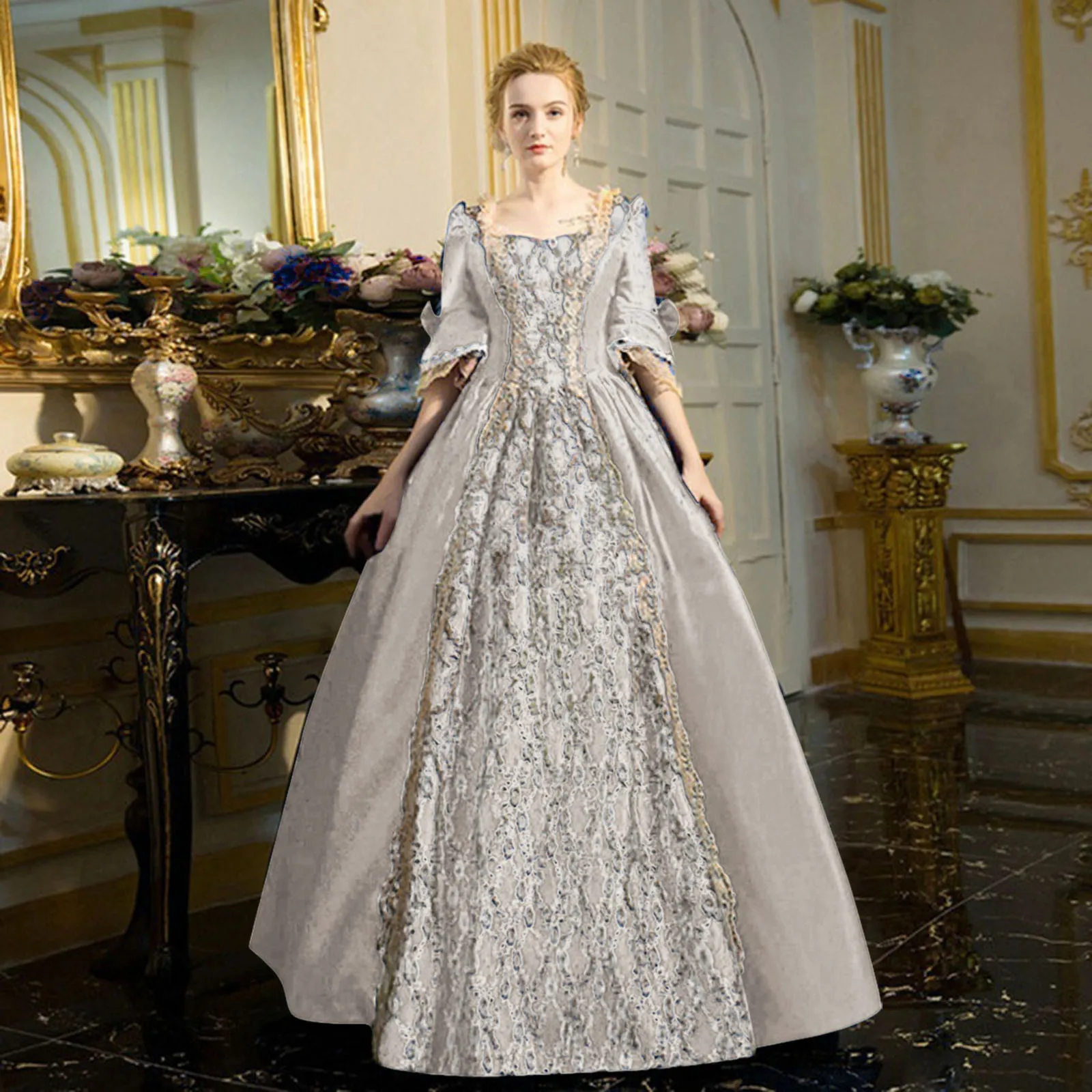 فستان نسائي عتيق الطراز القوطي فستان كلاسيكي أنيق على طراز Steampunk من القرون الوسطى أنيق على طراز كلاسيكي فستان نسائي طويل بأكمام # 40