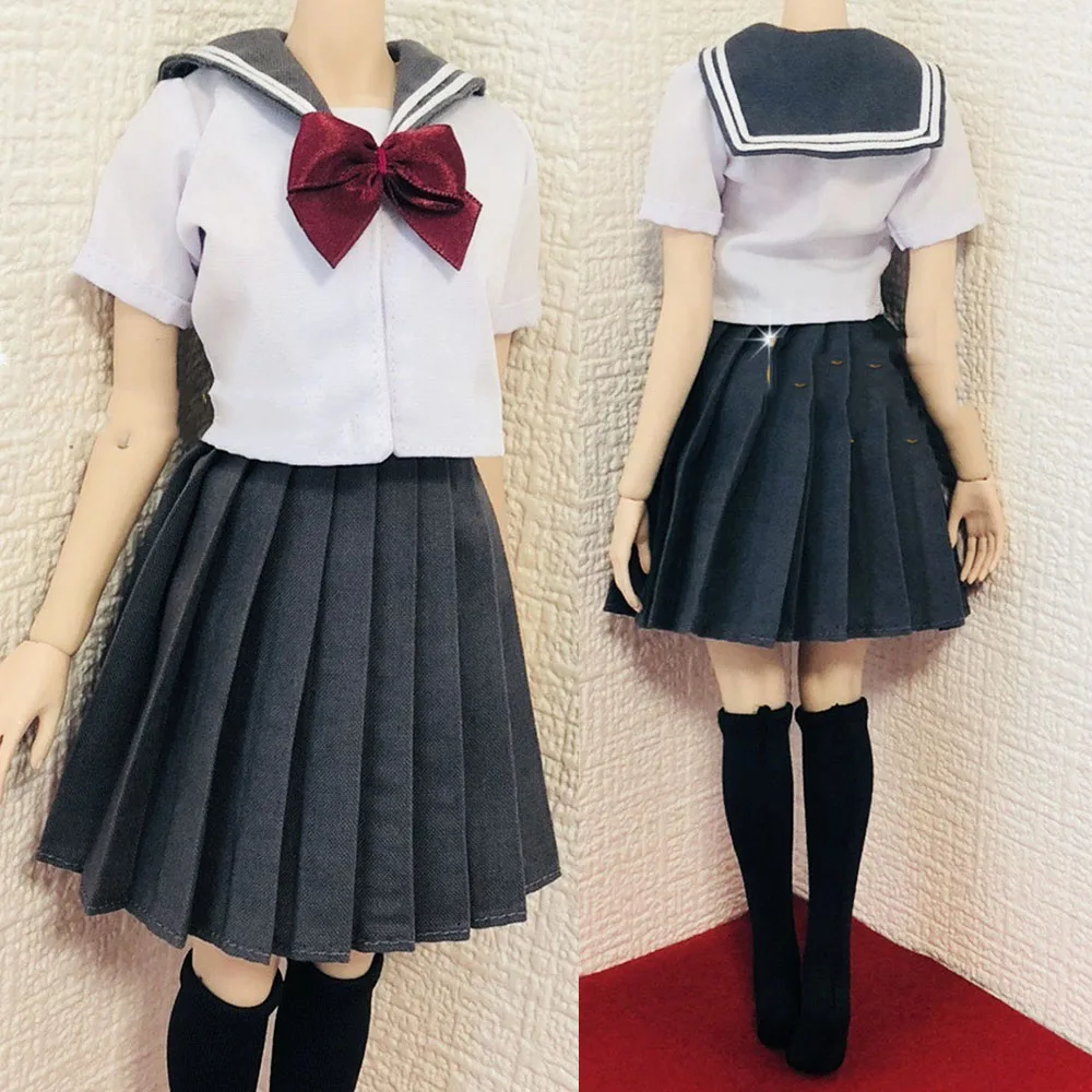 

JK Style 1/6 Scale Female Clothes School Uniform Shirt Pleated Short Skirt Bow Tie Set Model for 12 inches PH Jiaodoll Body