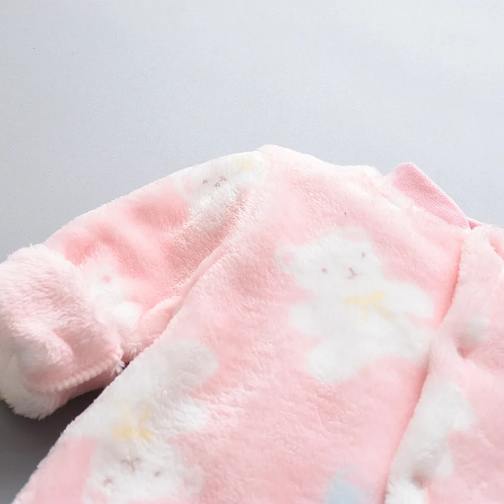 CALOFE Baby Rompers Winter Warm Longsleeve Coral Fleece Newborn Baby Boy Girl Clothes Infant Jumpsuit Animal Overall Pajamas
