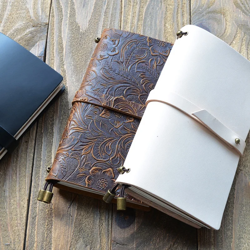 Carved Leather Notebook Leather Case Notebook Traveler Diary Retro School Office Supplies