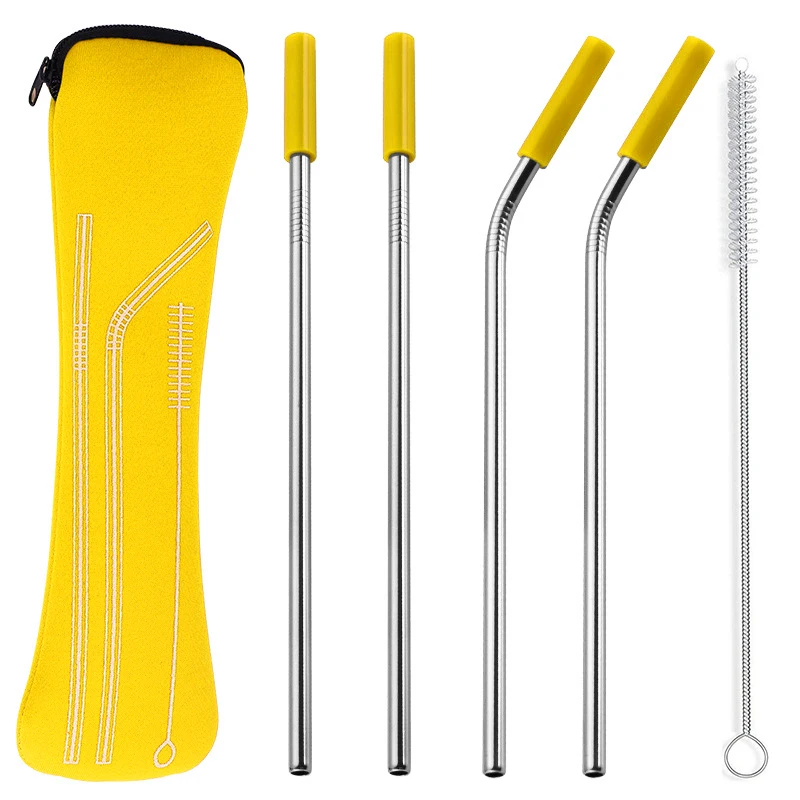 yellow 2pcs 1/2/4 шт. красочные Многоразовые соломинкой Высокое качество 304 Нержавеющая сталь металлическая соломинка с чистящая щетка Сталь многоразовые соломы - Color: yellow 2pcs