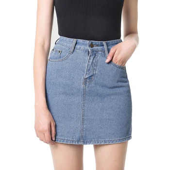 

Summer Denim Jeans Skirt Solid Casual High Waist Women Mini A-Line Skirts Hip-length Skikts College Umbrella Jupe Femme