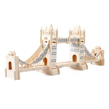 

Children 3D Houses Puzzle Wood Kids Educational Game Environmental Assemble Toy Model Military Tank Bridge Warship Assembling
