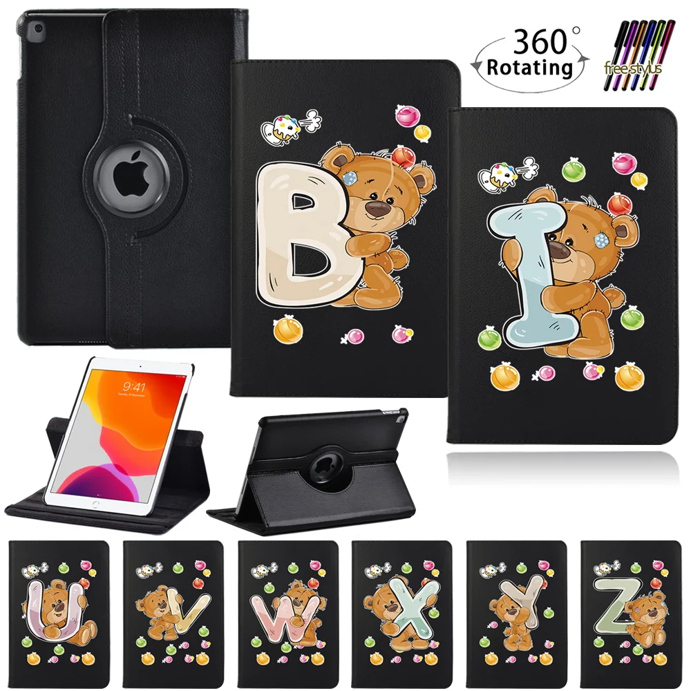 

Case for IPad 9th Generation 10.2 Tablet Cover Stand Case IPad 9 2021 360 Degree Rotating bear initial pattern Leather cover