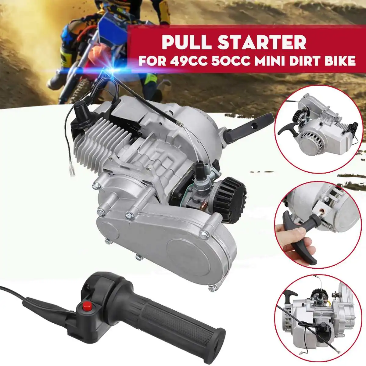 US $69.88 2 Stroke Pull Start Engine Motor Transmission Engine Air Filter For 49cc 50cc Mini Pocket Pit Quad Dirt Bike ATV Motorcycle