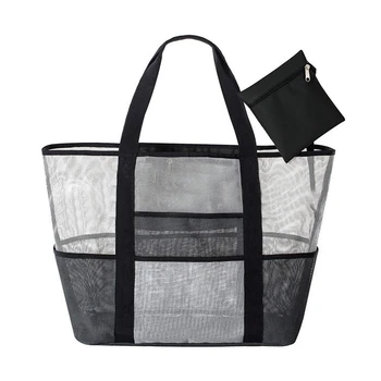 

Mesh Beach Bag Handbag Beach Bag Family Net Beach Bag Mesh Bag Picnic Storage Bag Shopping Bag Handbag, Black