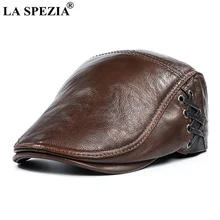 

Men's Winter Cap Real Leather Flat Cap for Men Beret Patchwork High Quality Black Brown British Style Men's Ivy Cap