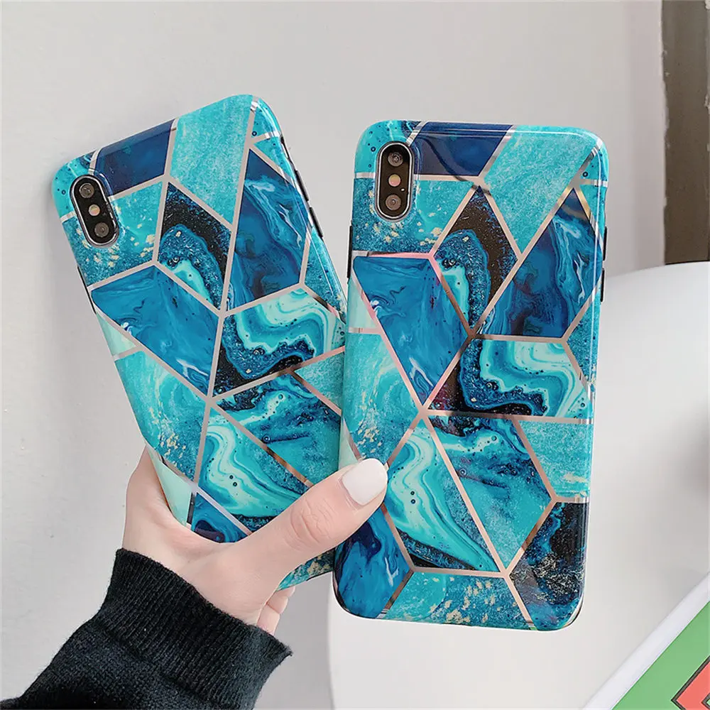 Ottwn геометрический мраморный текстурный чехол для телефона iPhone X XR XS Max 6 6s 7 8 Plus Мягкий IMD гальванический задний чехол силиконовый чехол