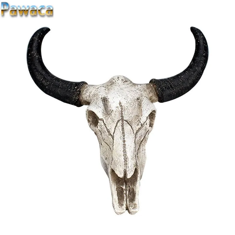 

Resin Longhorn Cow Skull Head Wall Hanging Decor 3D Animal Wildlife Sculpture Figurines Craft Horns for Home Halloween Decor