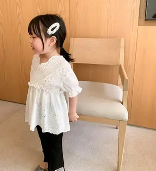 

2020 New Stylish Girls Hollow Out Shirt Summer Cotton Fashion Girls Blouse 2-7t