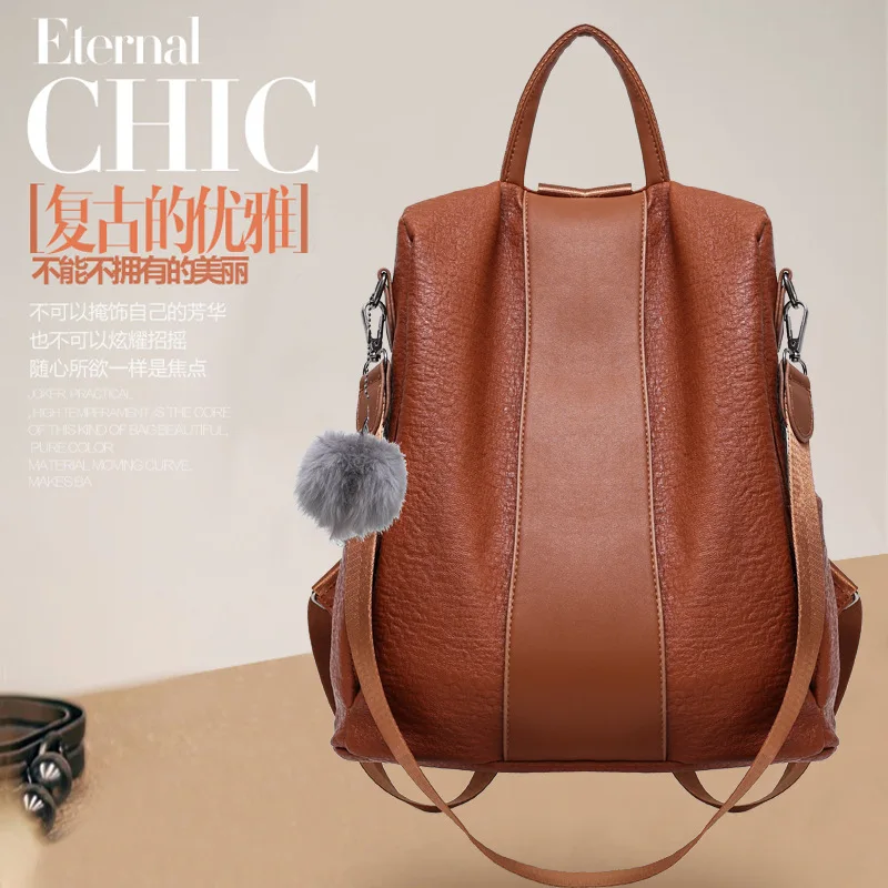 

Fashion Large Capacity PU Leather Backpack Women's Casual Trend Simple Versatile Shoulder Bag Anti-Theft Shopping Travel Bag