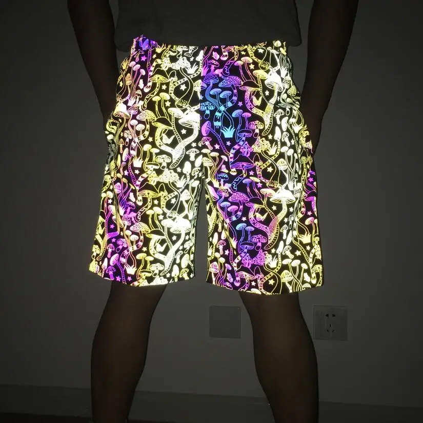 fartey Men's Reflective Pants Drawstring Elastic Waist Pockets Roomy Fit  Pant Harajuku Night Hip Hop Dance Fluorescent Trousers 