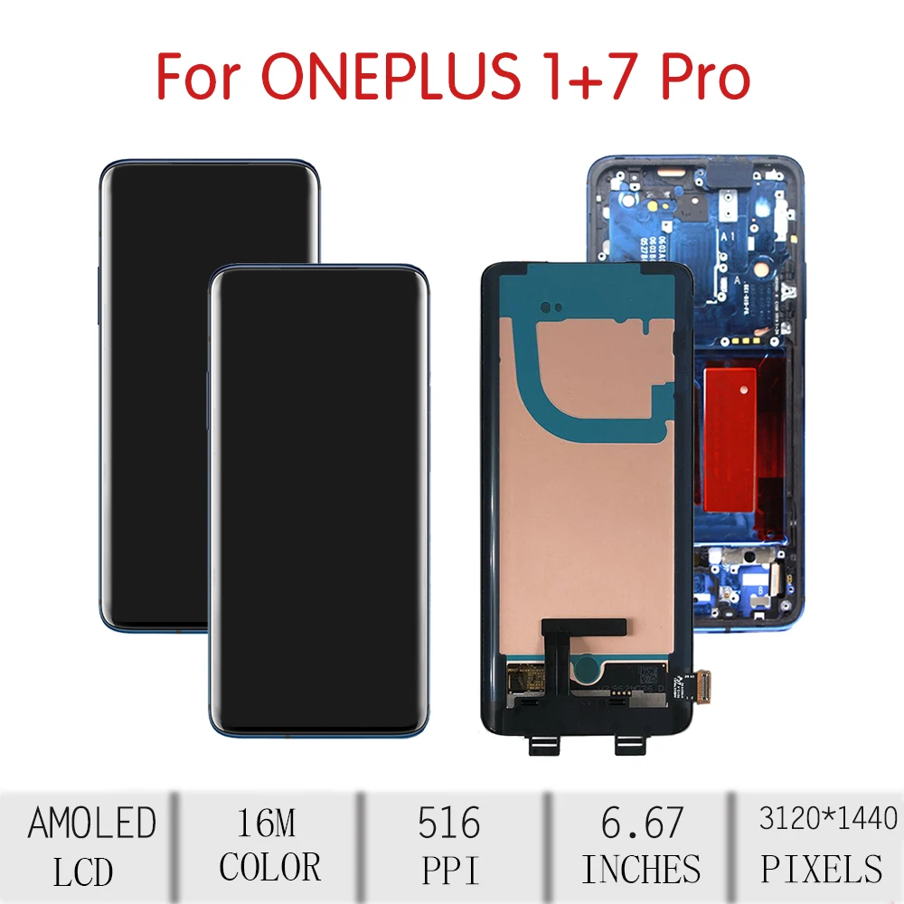Для OnePlus 7 Pro lcd кодирующий преобразователь сенсорного экрана в сборе для Oneplus 7 Pro дисплей с рамкой Замена 1+ 7Pro lcd