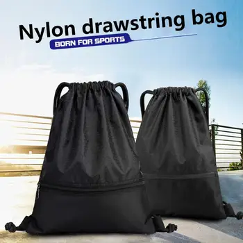 

Promotion Nylon Drawstring Bag Portable Solid High-capacity Sport Shoulders Backpacks Outdoor Travel School Black Bags