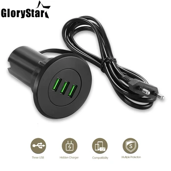 

Black White EU V/3.1A Three-USB Port Desktop Hole USB ChargerHub Grommet Desktop Build-In USB Charger Adapter Fast Charging