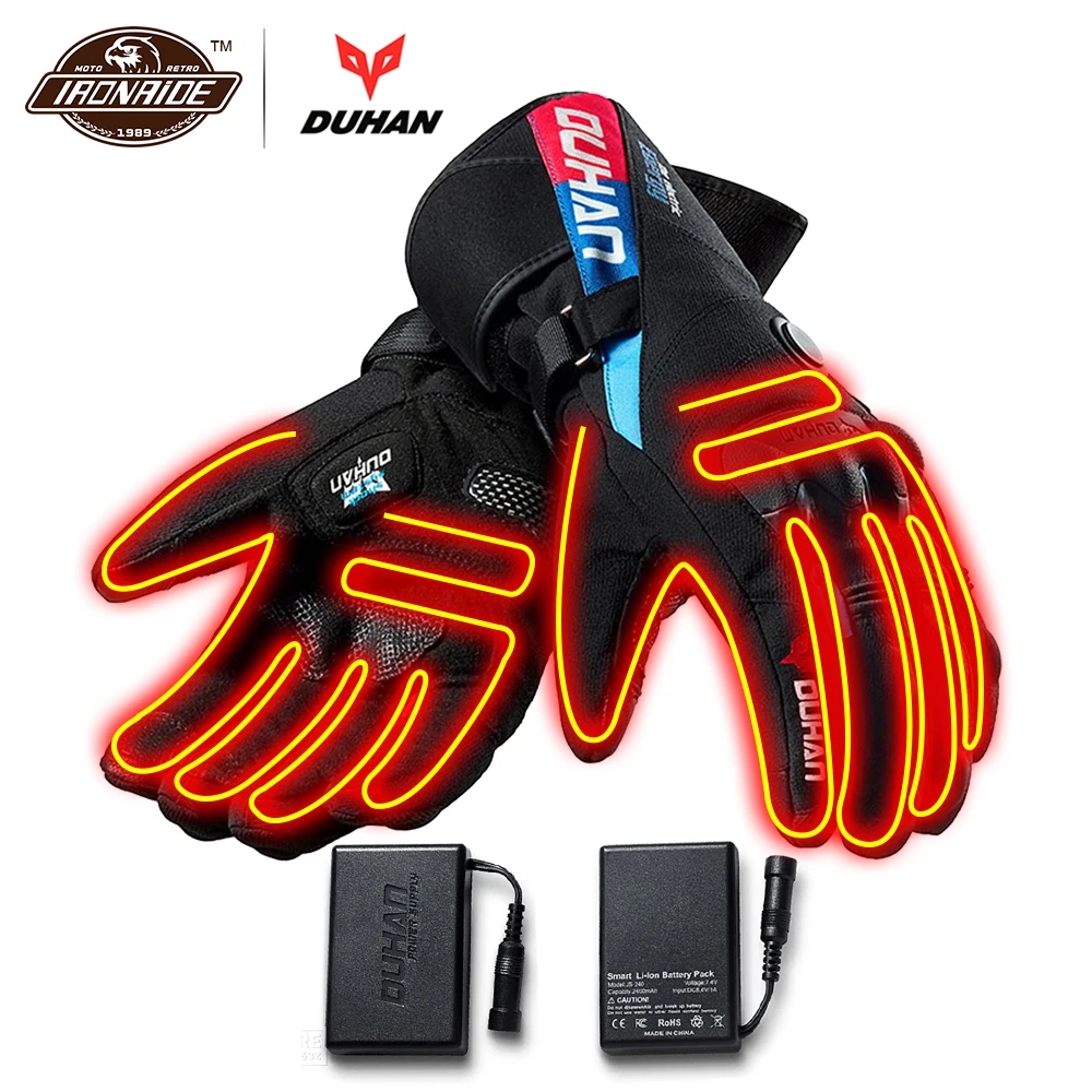 DUHAN водонепроницаемые мотоциклетные перчатки с подогревом Guantes Moto на батарейках