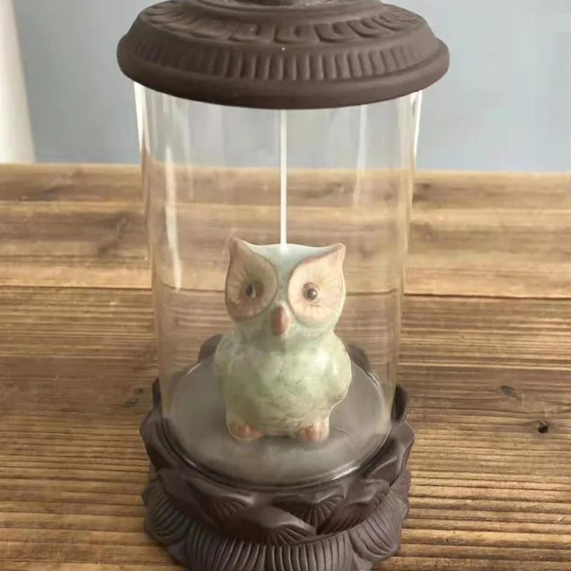 Американо-европейский стиль курильница для благовоний горелка Сова Ангел Дизайн Reflux ладан держатель в прозрачном стекло лобовое стекло цилиндр - Color: Holder Only Owl 1