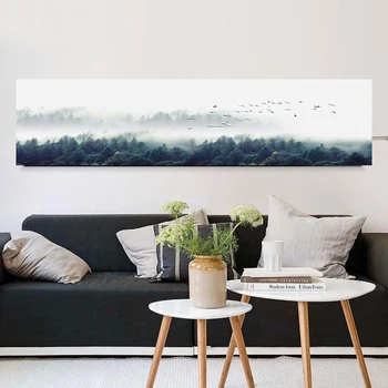 

Nordic Style Modern Minimalist Bird Forest Fog Canvas Decoration Print Painting Living Room Wall Art Decoration