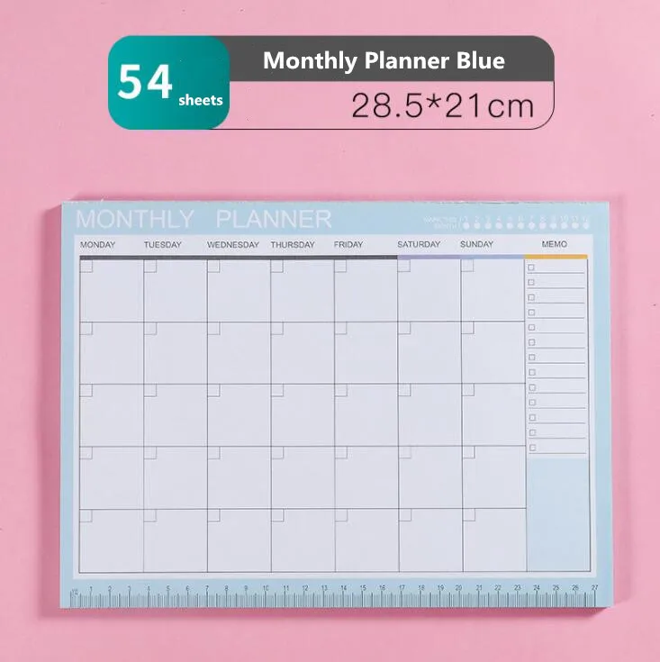 Новинка, милый блокнот, 54 листа, А4, B6, еженедельный, ежемесячный, органайзер, блокнот для заметок, ежедневный блокнот, школьные канцелярские принадлежности - Цвет: Monthly Planner BU