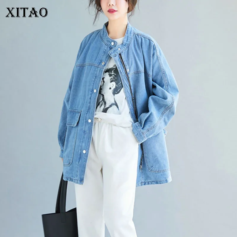XITAO Tide, стоячий воротник, на молнии, карман, куртка, темная Пряжка, длинный рукав, свободный, Повседневный, плюс размер, топ, женский,, осень, новинка, GCC1812