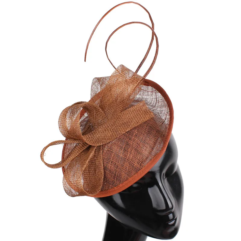 Sinamay millinery, головной убор, головной убор, Заколки для женщин, для гонок, церкви, свадебные перьевые аксессуары, новинка, высокое качество, millinery - Цвет: Коричневый