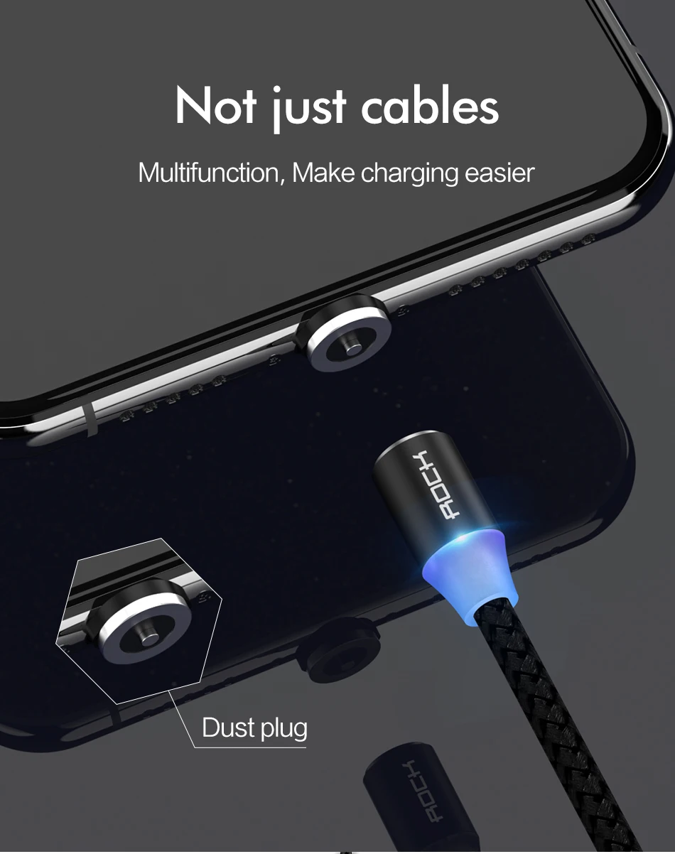 ROCK светодиодный магнитный кабель Micro usb type C, зарядное устройство для Xiaomi Redmi Note 8, iPhone X, samsung S9, huawei, быстрая зарядка, USB C, 1 м