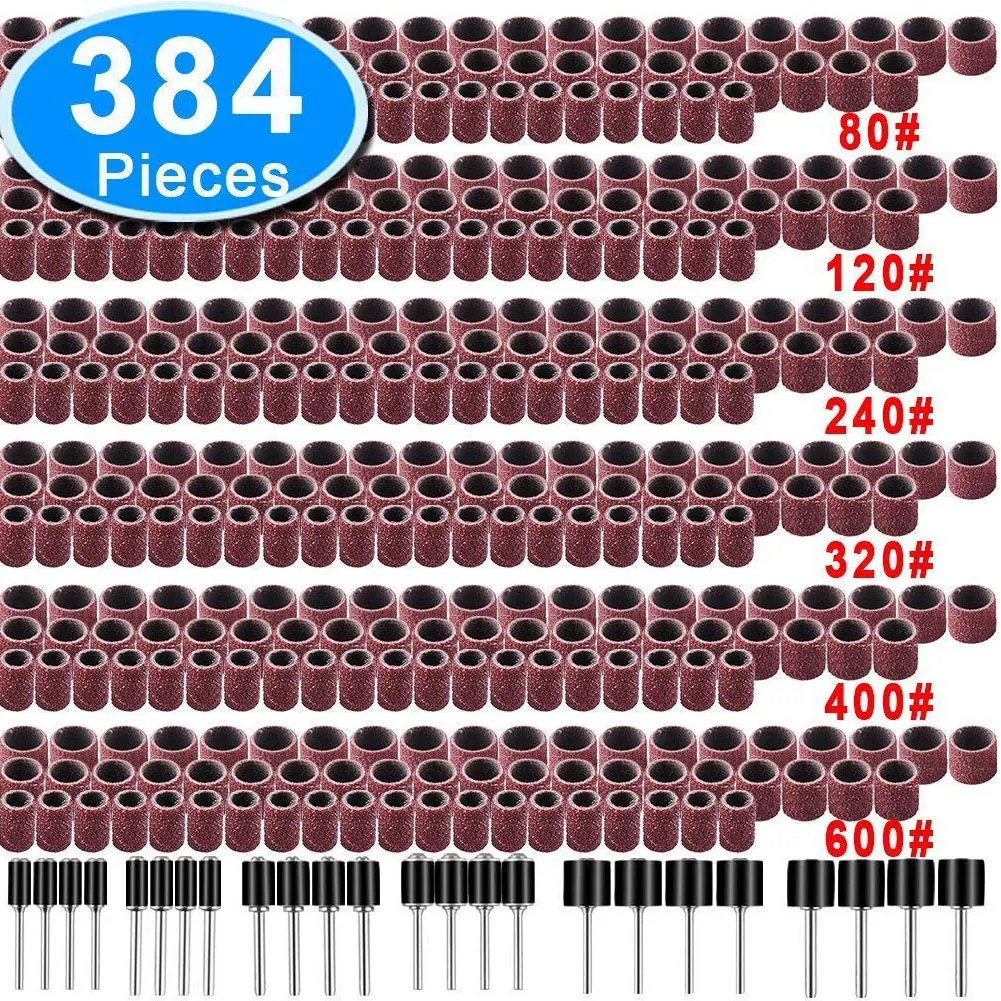384 Pieces Abrasive Work Parts Drilling Multi Grit Sanding Band Sleeves Grinding Accessories Drum Sander Set Mandrels For Dremel |