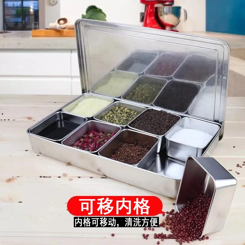 Manufacturers Direct Selling Extra-Thick Stainless Steel Japanese Style Deepened Seasoning Box Set Spice Rack Retention Samples