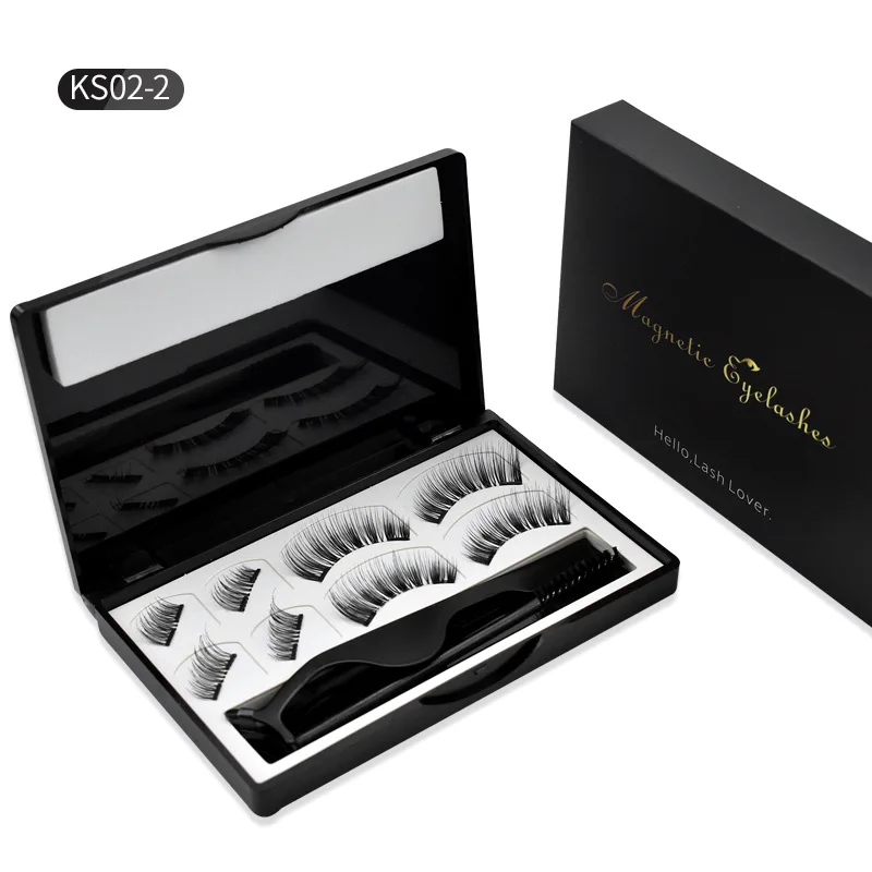 Magnetic False Eyelash With Tweezer No Glue Magnet Adsorption And Reusable Double Magnetic 8-piece Package
