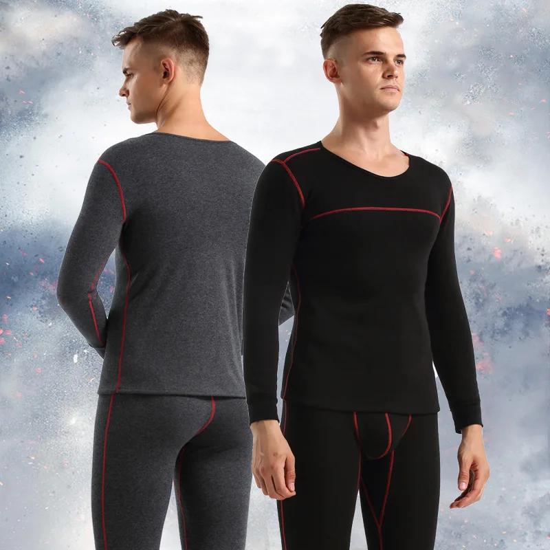 Winter Thermal Underwear Set Cotton Men Long Johns Thermo Plus Velvet Thickening Underwear Set M-XXL Thermal Clothing mens base layer pants