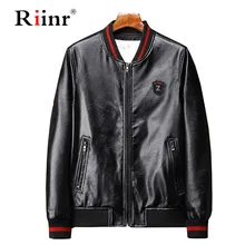 Riinr Новая высококачественная мужская куртка из искусственной кожи, приталенная Повседневная модная мужская куртка, брендовая одежда, пальто