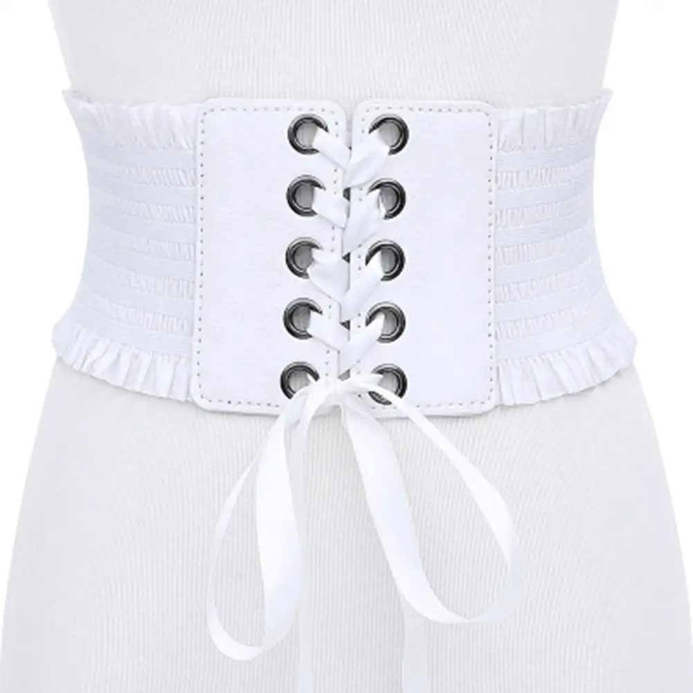 white Yfashion/женские элегантные ремни, эластичный пояс, широкий пояс, кисточка, пояс, ошейник с бантиком, корсет, женский пояс - Цвет: white