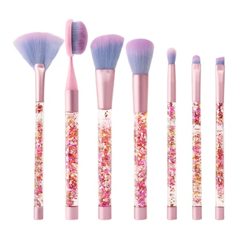 

7pcs Aquarium Paillette Glitter Makeup Brushes Set Unicorn Crystal pink Brush Foundation Eyeshadow Brochas Pincel Maquiagem