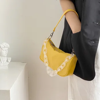 

Nylon Cloth Vintage Baguette Bag Acrylic Chain Lightweight Shoulder Crossbody Handbag 2020 New Women Simplicity A519
