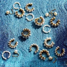 Boho, клипсы, серьги для женщин, девушек, без пирсинга, модные, Круглые, массивные, жемчужные серьги-каффы, серьги, клипсы, бижутерия