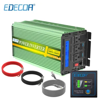 

EDECOA power inverter DC 12v AC 110v 120v 1000W 60Hz pure sine wave inverter US plug with remote controller LCD display USB port